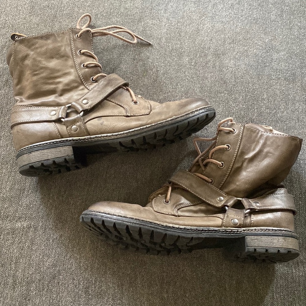 Brown lace up combat boots